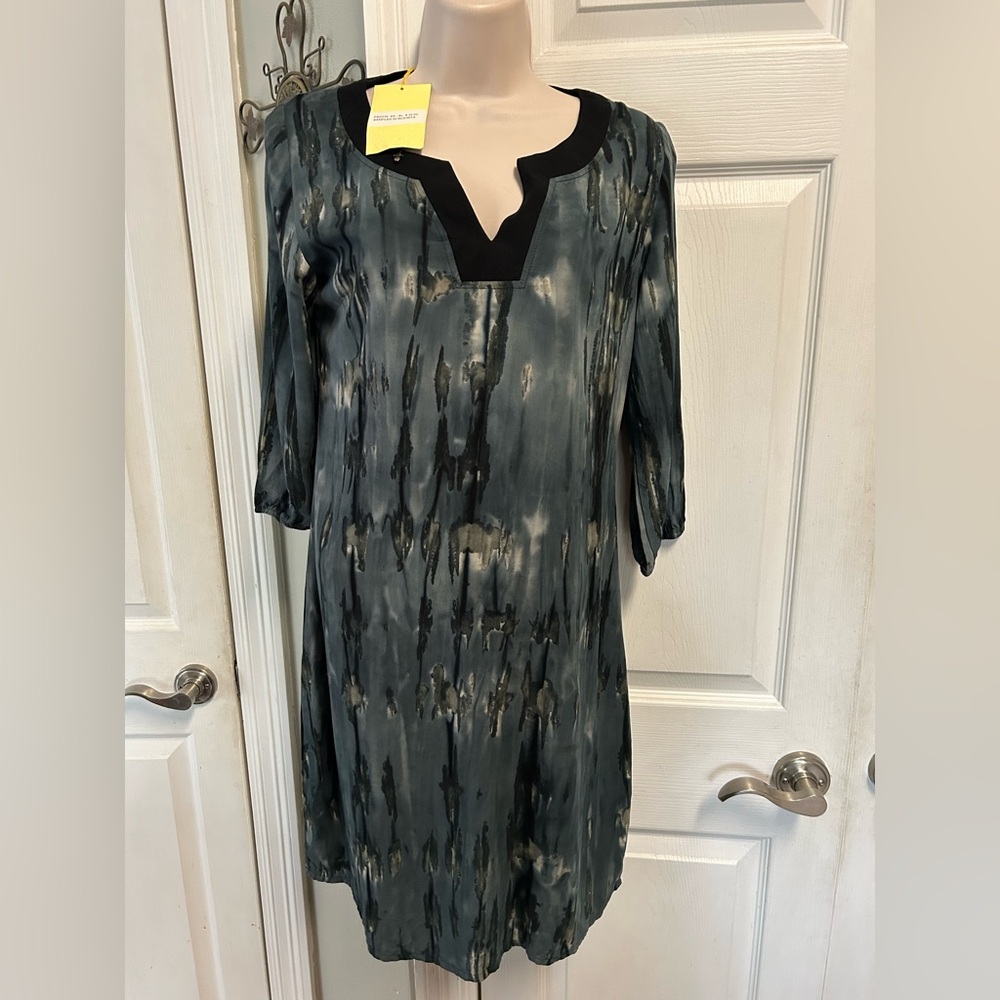 NWT Pineapples Stylish Women’s Blue & Gray Watercolor Dress Flowy Beach Coastal